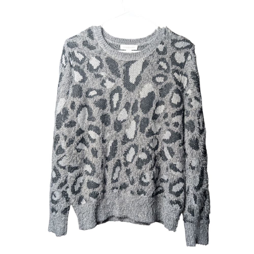 Vintage America Womens S Black Gray Leopard Cheetah Animal Print Knit Sweater EC